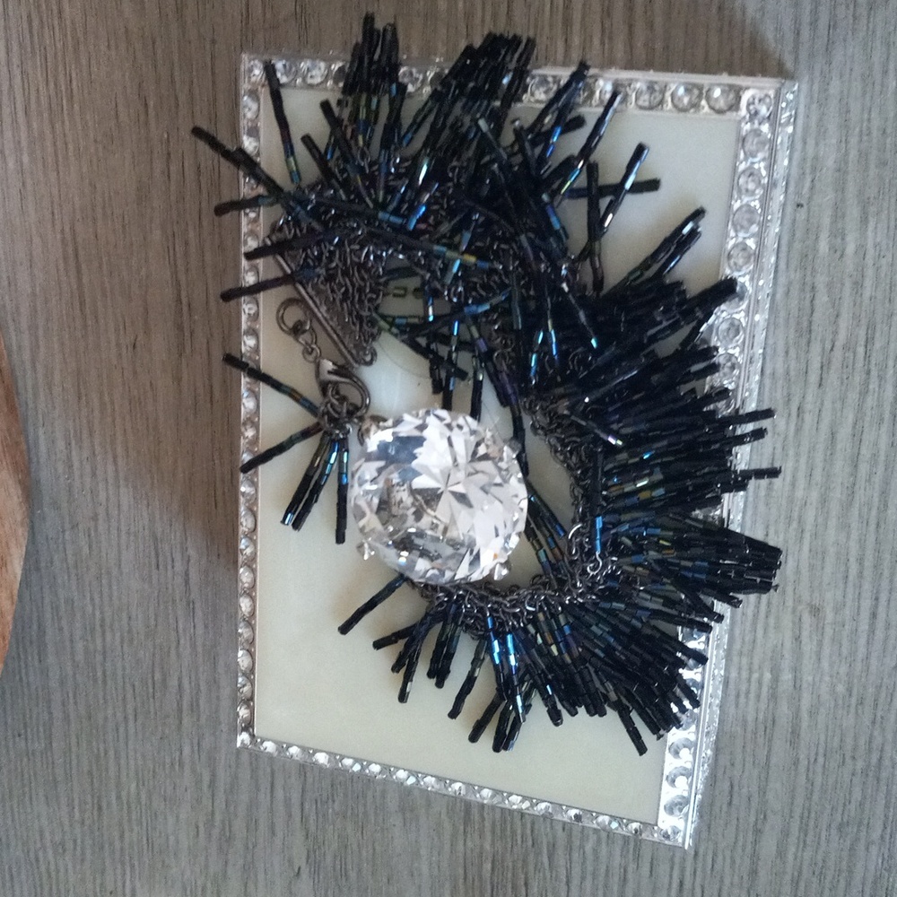 Stunning Black Beaded Necklace with Crystal Pendant